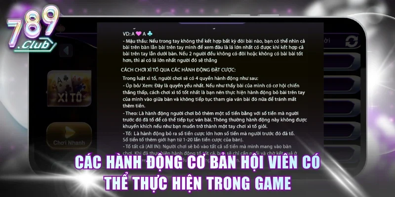 Các hành động cơ bản hội viên có thể thực hiện trong game